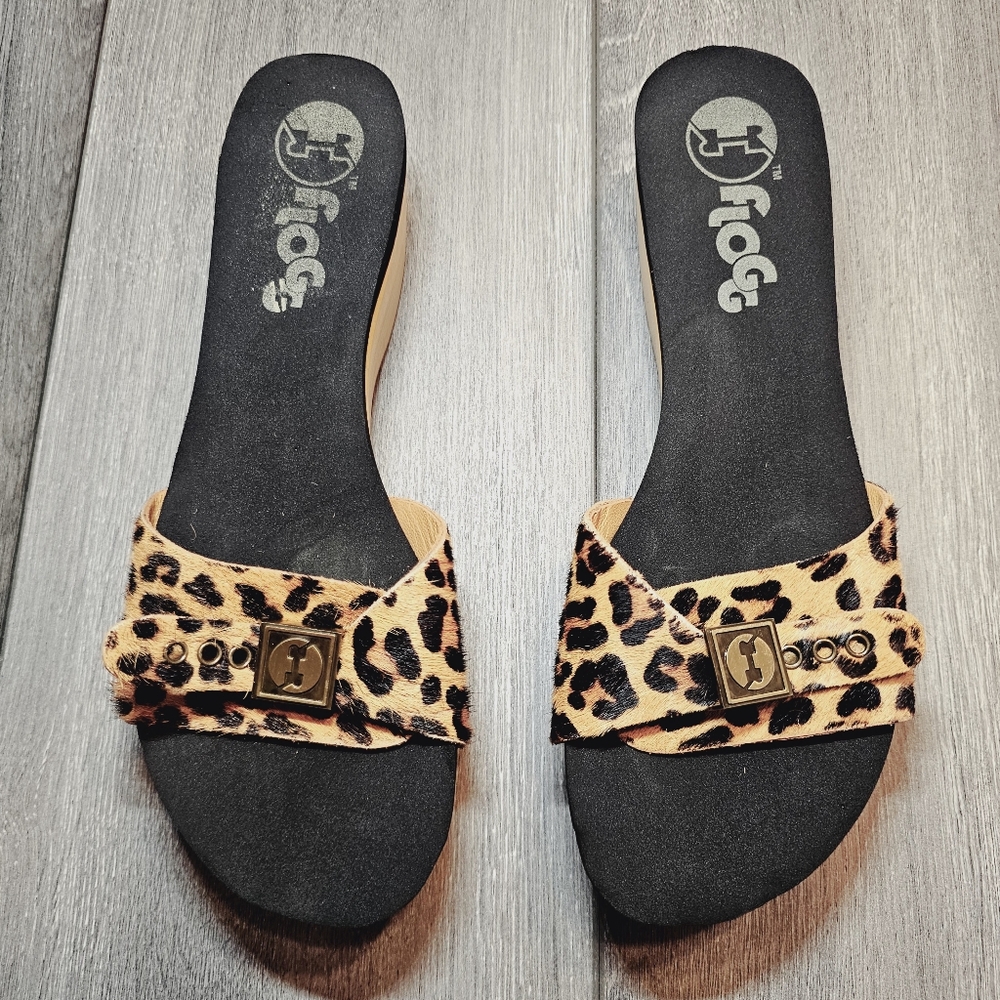 FLOGG Melanie Sandals Animal Print Wooden Platform Women 10